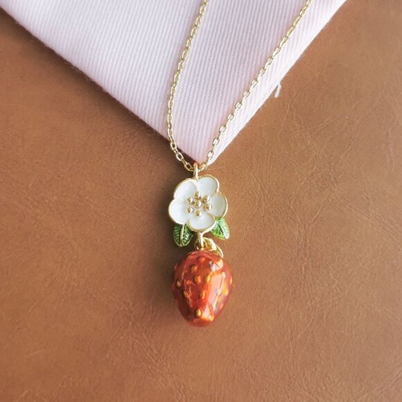 Kate Spade Picnic Perfect Strawberry Gold Necklace - Picture 1 of 4